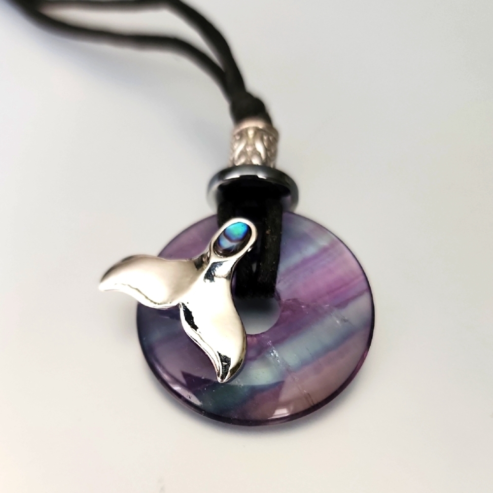 Multi Color OCEAN TONES GLASS DISC MERMAID TAIL NECKLACE  28 inches